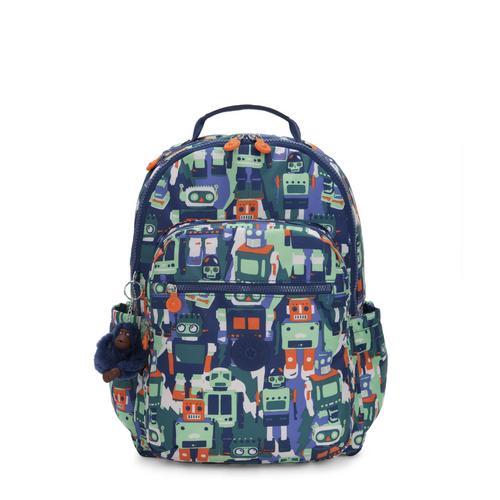 Kipling Seoul Robot Camo Blue - Large Backpack With Laptop Protection - I4851-57E